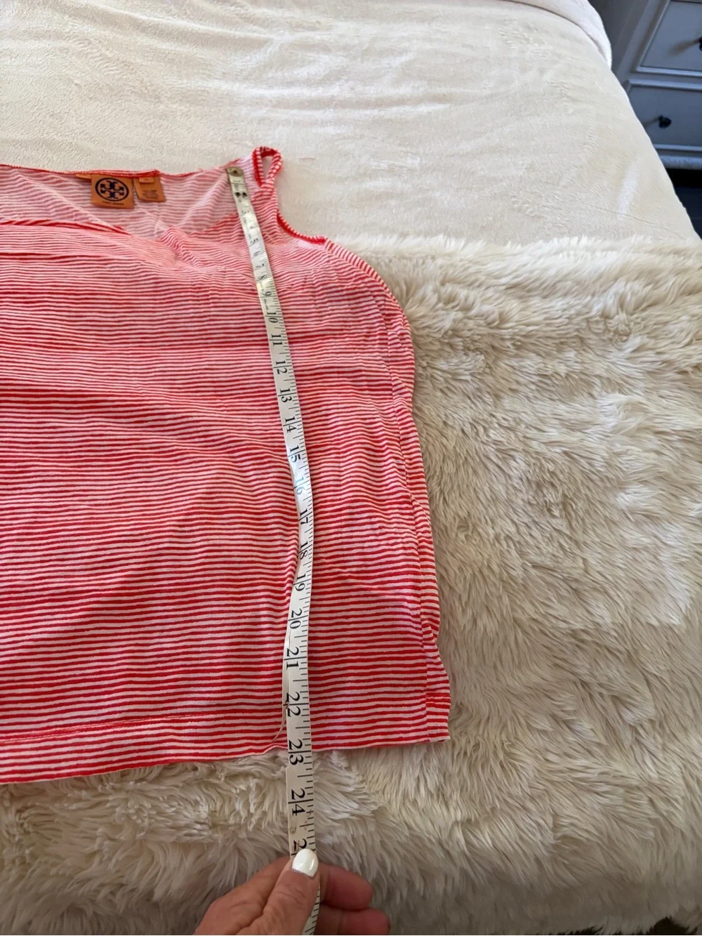 Tory Burch Orange & White Striped Sleeveless Tank Top xl